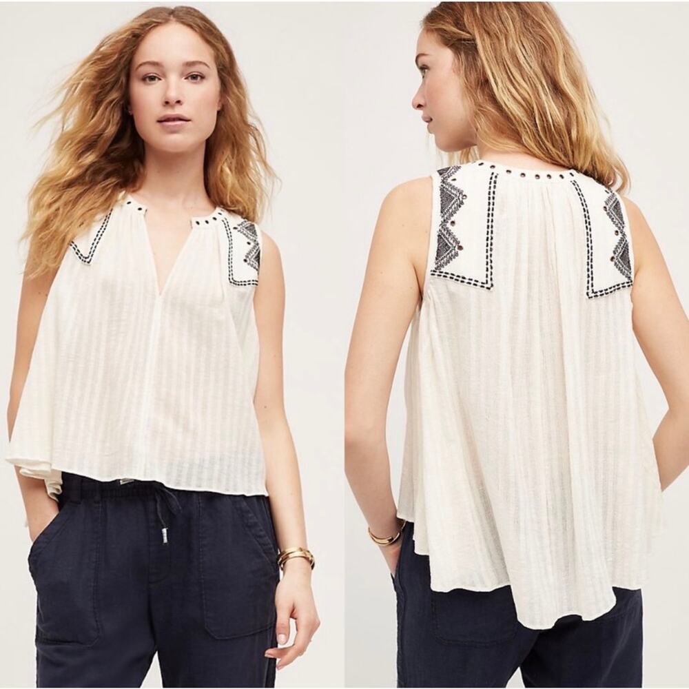 Floreat by Anthropologie Cream Colored Tunic Blouse Flowy Cotton Tank Size 12